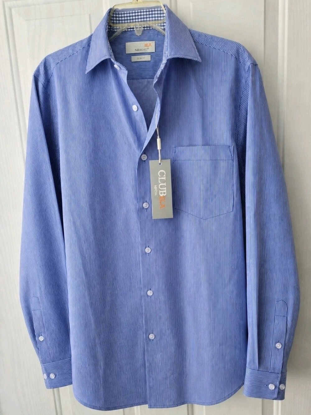 Nordic Blue Pinstripe Slim Fit Dress Shirt Sharp Office Mens Button Down 43 XL